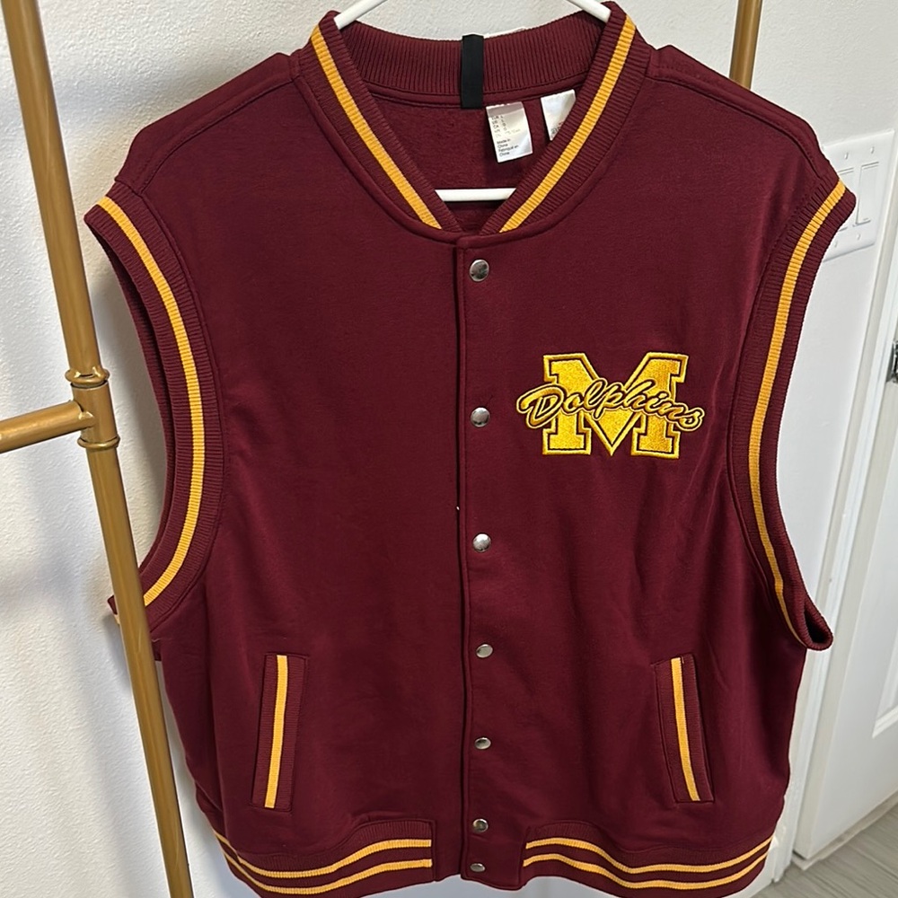Burgundy Sleeveless Vest with Yellow Accents
